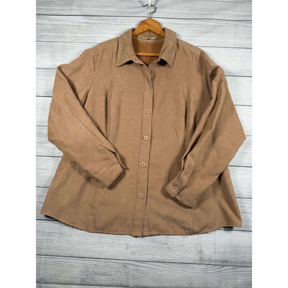 Notations Woman 2X Tan Faux Suede Button Front Shirt Jacket Plus Size 4042